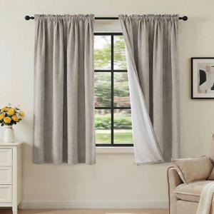 H.VERSAILTEX Linen Look 100% Blackout Curtains 54 Inches Long for Bedroom Full Light Blocking Rod Pocket Linen Textured Thick Window Curtain Drapes with White Backing, Stone, 2 Panels