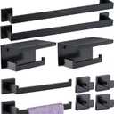 Bathroom Hardware Set 10 Piece Matte Black Bathroom Accessories Set SUS304 Towel Bar Set Includes 2 Towel Bar 24 Inch+2 Towel Holder+2 Toilet Paper Holder+4 Towel Hooks (10, Matte Black)