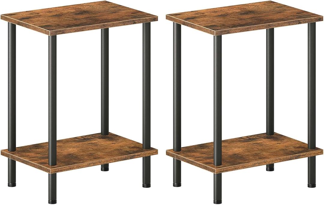 HOOBRO End Tables Set of 2, Small Side Table, Nightstand with 2-Layer Storage Shelves, Sofa Table for Small Spaces, Living Room, Bedroom, Stable Frame, Easy Assembly, Rustic Brown BF09BZP201