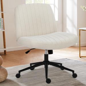 Sweetcrispy Criss Cross Chair Legged, Armless Office Desk Chair with Wheels, Swivel Vanity Height Adjustable Wide Seat Computer Task Seating - Beige Sweetcrispy Criss Cross Chair Legged, Armless Office Desk Chair with Wheels, Swivel Vanity Height Adjustable Wide Seat Computer Task Seating - Beige