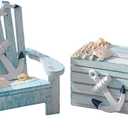 2 Pack Wooden Handmade Mini Chair Box Beach Decor Nautical Theme Decoration for Home Office Desk (Anchor)