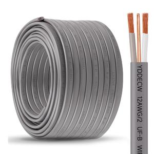 12/2 UF-B Wire - 150FT 100% Pure Copper 12AWG 2 Direct Burial Electrical Cable for Underground Feeder Wet or Corrosive Locations Indoor & Outdoor etc