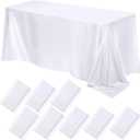 Lounsweer 8 Packs Satin Tablecloth 102 x 58 Inches Rectangle Table Cover Silk Smooth Fabric Party Table Cloth for Rectangle Parties, Holiday Dinner Wedding Banquet Decoration(White)