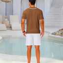 LETSEE Linen Shirts for Men Short Sleeve Blouse Button Down Dress Untuckit Shirts Beach Summer Wedding Hawaiian Outfit (3X-Large, Brown Knit)