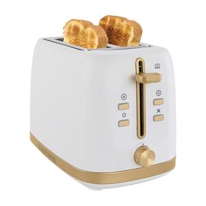 West Bend Timeless 2-Slice Toaster with 7 Browning Levels, Bagel/Waffle/Defrost Settings, High-Lift Lever, Anti-Jam, Easy-Clean Crumb Tray, 2-Slice, White/Gold