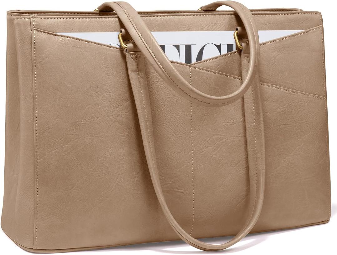 LOVEVOOK Laptop Bag for Women,15.6 Inch Laptop Tote Bag for Women,Vintage Leather Work Tote Bags Computer Business Teacher Bag,Waterproof Office Briefcase