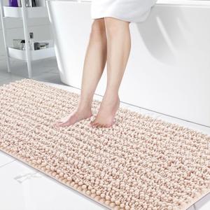 Yimobra Bathroom Runner Rug Mat 60.2 x 24 Inches, Non-Slip Soft Shaggy and Comfortable Large Size Bath Rug, Super Absorbent and Thick, Machine Washable, Long Bathroom Rug, Pinkish Beige (60" x 24")