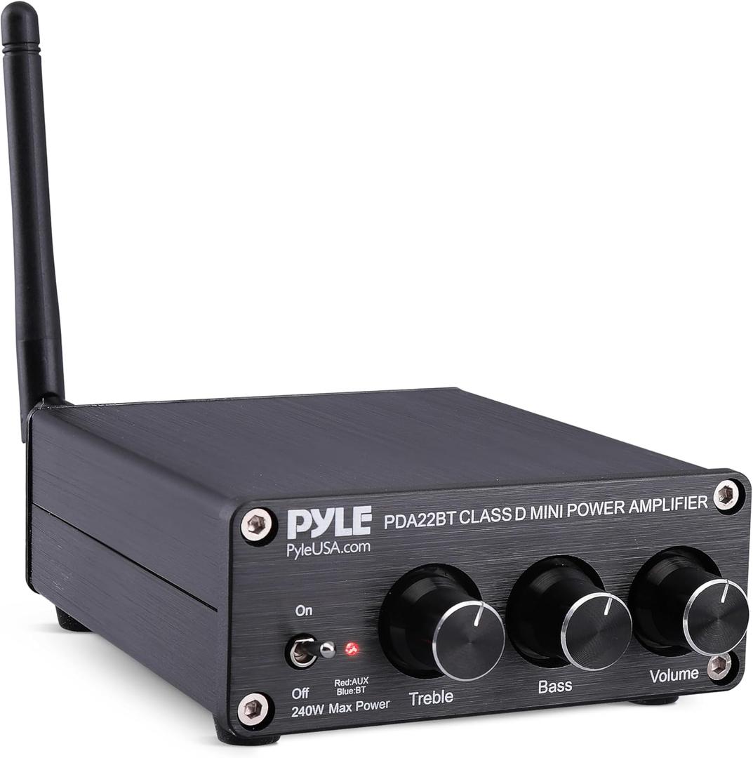 Pyle 2x100W Bluetooth 5.0 Home Audio Amplifier - Compact Mini Receiver with Bass & Treble Control - RCA Inputs for Home Speakers - Desktop - PDA22BT