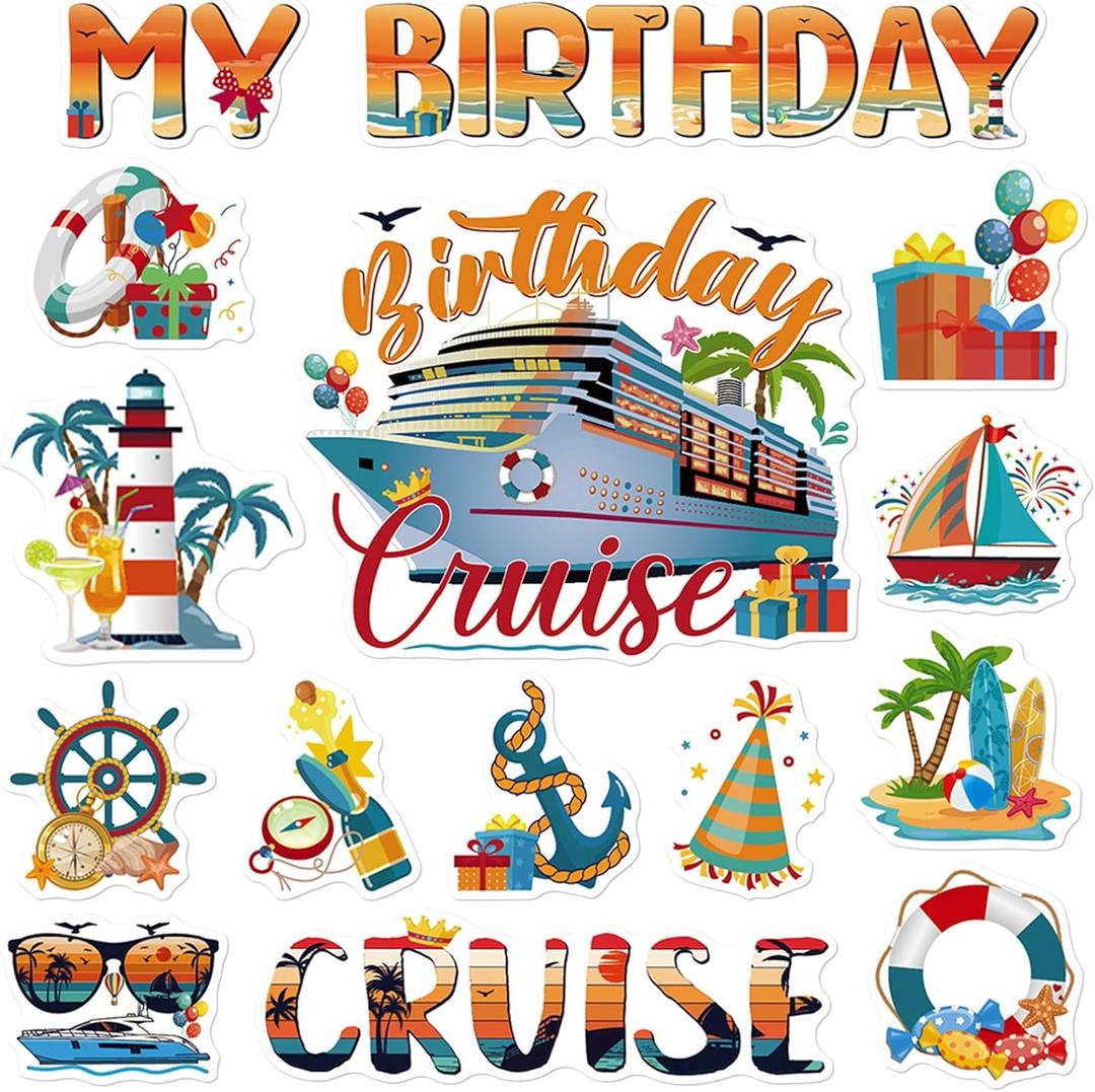 Dazoratix Birthday Cruise Door Decorations - 15 Pcs Retro Ship Cabin Anchor Magnetic Funny Sea Navigation Magnets Stickers Stateroom Refrigerator Decals for Summer Carnival Party Accessories Car Decor
