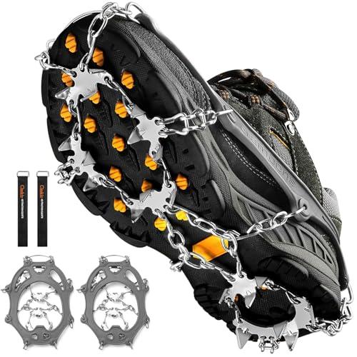 Crampons Ice Cleats Traction Snow Grips for Boots Shoes Women Men Anti Slip 19 Stainless Steel Spikes Safe Protect for Hiking Fishing Walking Climbing Mountaineering