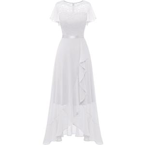 BeryLove Formal Dresses for Women 2026 Wedding Guest with Slit Cocktail Elegant Lace Long Prom Dress (White, L)