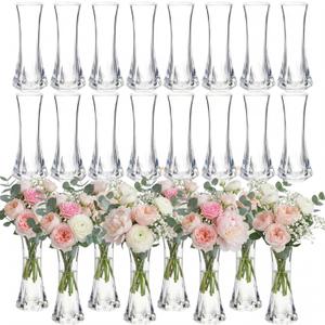 Mumufy 24 Pcs Plastic Bud Vases in Bulk Small Clear Flowers Vases for Centerpieces Wedding Decorations Home Banquet Formal Dinners Party Table Decor(Hexahedron)