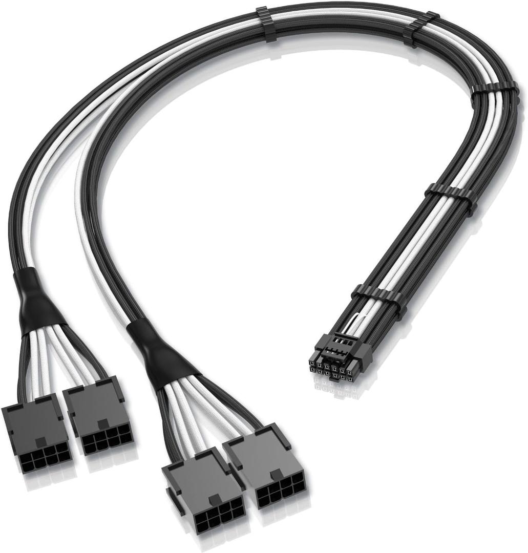 EZDIY-FAB GPU Power Sleeved Cable Extension, 16pin(12+4) 12VHPWR PCIe 5.0 Connector Male to 4X PCIE 8 PIN for RTX 3090Ti/RTX4090/RTX4080, with Pre-Installed Cable Combs-16AWG/Black White