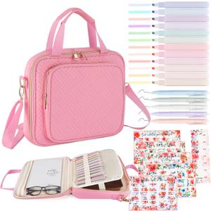 Bible Cover Case for Women, Large Bible Bag with Shoulder Strap, Bible Study Supplies Bible Journaling Kit with Bible Highlighters, Mothers Day Christian Gifts for Women, Pink