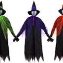 Halloween Witch Yard Stakes 4FT Decoration, Set of 3 Scary Witches with Multicolored Heads and Holding Hands Home Props Lawn Party Gift Decor Outdoor Decorative Garden Stakes (Three Witches)