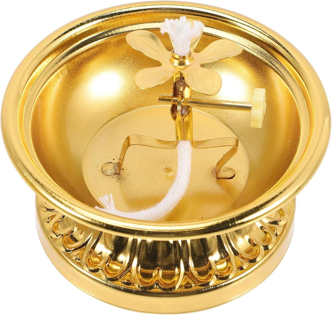 Retro Oil Lamp Butter Lamp Holder Buddha Votive Tealight Holder Ghee Oil Lamp Golden Buddhist Altar Supplies Temple Decor Diwali Worship, Golde
