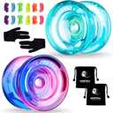 MAGICYOYO K2 Responsive Yoyo for Kids Beginners Yo-Yo with 2 Yo Yo Gloves, 2 Yo-Yo Bags, 12 Yo yo Strings (Crystal Green+Crystal Purple Pink)