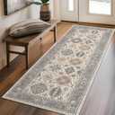 2x5 Runner Rug Non Slip, Machine Washable Rug Runners for Hallways, Vintage Distressed Print Kitchen Runner, Low Pile Lightweight Carpet Runner for Entryway, Laundry, Bedroom, Bathroom Grey Ivory