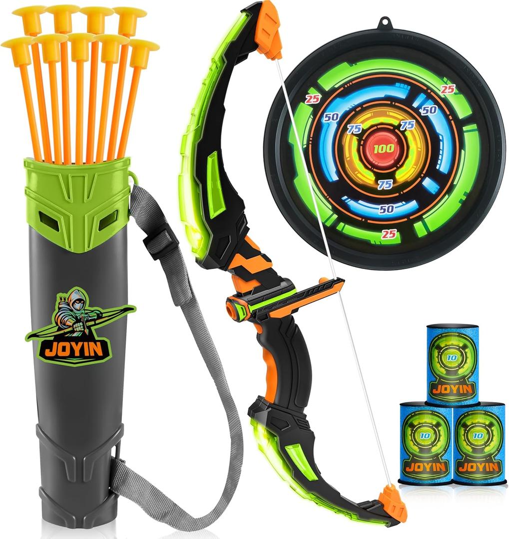 JOYIN Kids Bow and Arrow Set with LED Flash Lights, Outdoor Archery Set Toy Gift for Boys and Girls Ages 6-12 with Suction Cup Arrows, Target & Arrow Case, Great Birthday Gift for Kids/Children (Green)