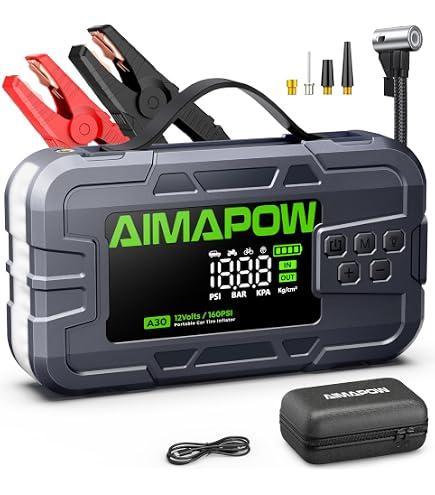 8000A & 160PSI Car Jump Starter with Air Compressor, 12 V Car / Motorcycle Battery Booster (All Petrol Engines/12L Diesel), 4.2 Inches LCD & 600LM Jump Starter/Force Start Function (A30)