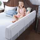 FigTime Bed Bumper for Toddlers, Foam Bed Rail for Toddlers, Toddler Bed Rail Bumper, Soft Safety Bed Guard Rail for Kids, Bed Side Rail for Twin, Full, Queen & King Beds (White, 59", 3-Bracket), 59IN