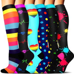SunFeeling 6 Pairs Compression Socks for Women & Men Circulation - Best Support for Nurses,Running,Athletic,Sports (Large-X-Large)