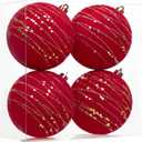 Hollyone 3.94" Large Red Velvet Christmas Balls Ornaments, 4PCS Flocked Balls Shatterproof Decorative Hanging Ornament Christmas Tree Decorations Set for Wedding Winter Holiday Party Wreath Home Decor