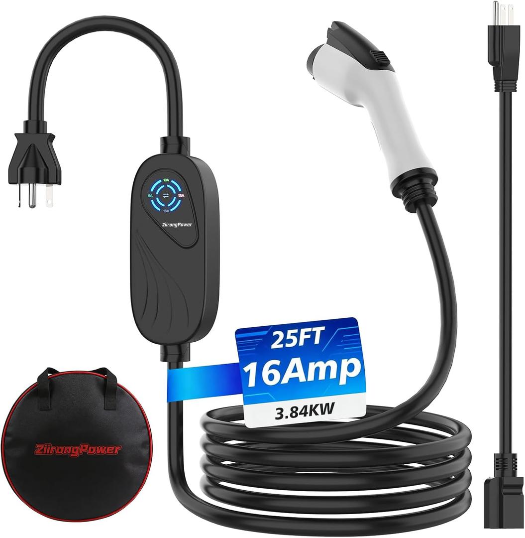 Level 1 & Level 2 EV Charger, J1772 Electric Vehicle Portable Charger with 25FT Cable and NEMA 6-20 Plug NEMA 5-15 Adapter for Household Socket,ETL Certified, Home EV Charging Station 8-16A /110-240V