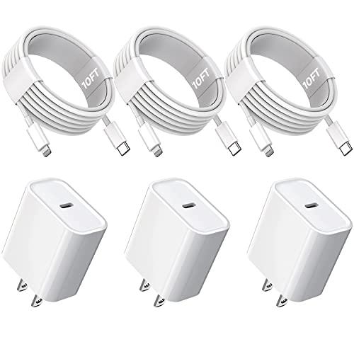 10FT iPhone Fast Charger,3Pack Extra Long[Apple MFi Certified]iPhone Charger Fast Charging Quick 10Foot USB C to Lightning Cable Cord Adapter Block for iPhone 14 Pro Max/14 Plus/13/12Mini/11/XS/X/iPad