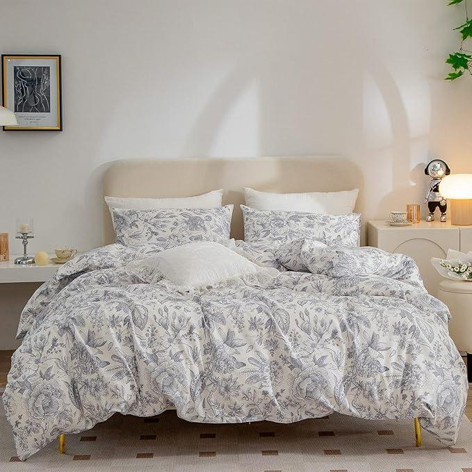 BUPIRD Flower Duvet Cover Queen, 100% Brushed Microfiber 3 Pieces Queen Bedding Sets, Vintage Floral Chic Garden Style Floral Pattern Queen Duvet Cover with Zipper Closure