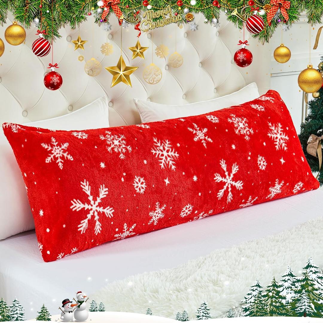YIYEA Christmas Faux Fur Body Pillow Case Cover, Luxury Ultra Soft Fuzzy Pillowcases, Fluffy Plush Velvet Body Pillow Cover with Zipper, Cozy Warmth and No Shedding, 20 x 54