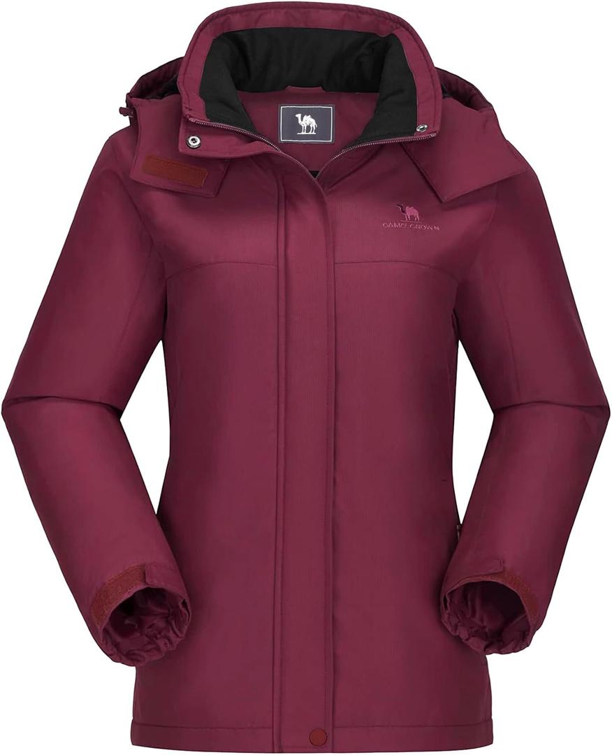 CAMEL CROWN Women's Ski Jacket Winter Snow Coat Warm Fleece Mountain Waterproof Female Jacket Snowboarding jackets (Medium, Red)