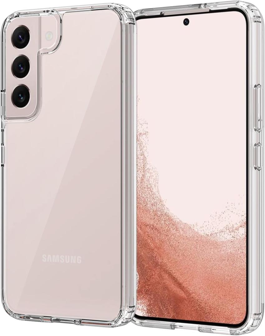 for Samsung Galaxy S22 Case Clear, Anti-Yellowing 6.1 Inches Slim Fit Heavy Duty Protection Wireless Charging Lightweight Shockproof Anti-Slip Transparent TPU and PC Back Protective Phone Cover