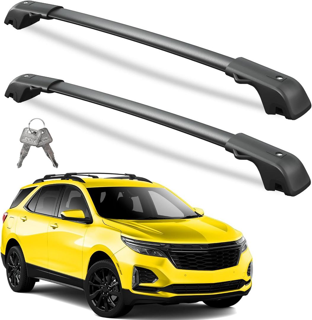 Lockable Roof Rack Cross Bars 220lbs Compatible with 2018-2024 Chevy Chevrolet Equinox & GMC Terrain 2018-2024(Not for EV), Heavy Duty Aluminum Roof Rails Crossbars Canoe Black Luggage.