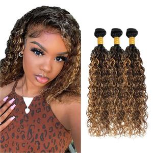 P427 Human Hair Bundles Ombre Highlight Bundle #4 Water Wave Human Hair 3 Bundles 16 18 20 inch Brown and Honey Blonde Color