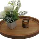 Oval Rustic Wooden Decorative Tray, Serving Tray with Metal Handles, Ottoman Coffee Table Tray, Farmhouse Centerpiece for Kitchen or Living Room (Brown)