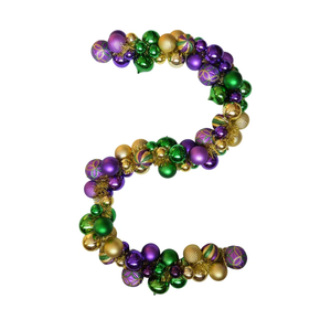 6 Ft Mardi Gras Garland with Purple Green Gold Glitter Balls, Carnival Bead Decor for Front Door, Mantel, Wall and Fireplace, Festive Fat Tuesday Indoor Outdoor Party Supplies