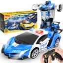 Transform Remote Control Car - Rc Cars, One-Button Transforming, 360 Rotation Drifting, 2.4ghz 1:18 Scale, Gift Kids Aged 4-6 Year Old Boys/Girls, Police Car Blue