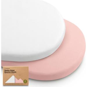 2-Pack Organic Bassinet Sheets for Girls, Boys - 100% Cotton Bassinet Mattress Sheets Compatible with Halo Bassinest Swivel Sleeper, Graco, Baby Delight, Chicco, Unisex Fitted Bassinet Sheets (Rose)