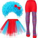 Janmercy 2 Pcs Tulle Tutu Costume Accessories Set Tutu Skirts Full Length Striped Tights Halloween Girls Costumes, 2-8 Years