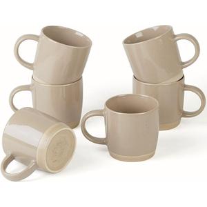 famiware Coffee Mugs for 6, 13 oz Mug Set, Dringking Cup with Handle for Coffee, Tea, Cocoa, Milk, Milkyway serise, (Tan)