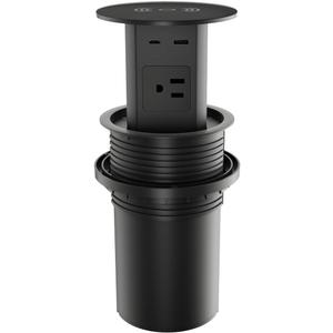 Pop Up Outlet - 4-Inch Hole, 4-AC Outlet, 20W USB C, 15W Wireless Charging, 2-USB Port,Desktop Recessed Grommet Power Outlet For Kitchen Island Countertop, 6 Ft Cable, Black