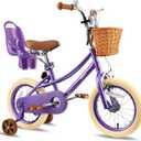 RULLY Donna Kids Bike for Girls Ages 2-7 Years, 12 14 16 Inch Princess Girls Bicycle with Doll Bike Seat, Training Wheels, Basket and Streamers, Kids Cycle Bikes, Multiple Colors (Purple)
