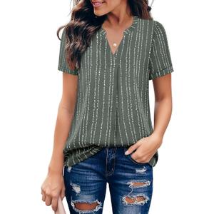Timeson Women's V Neck Short Sleeve Curved Hem Sheer Chiffon Blouse Shirts Tops (Rock Gray, XL)