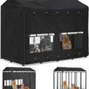 Outdoor Dog Kennel Cover 8'Dx4'Wx6'H Full Coverage Windproof Anti-UV.with Transparent PVC Window and Breathable Mesh.Waterproof Dog Kennel Cover for Multiple Brands of Dog Kennels,Cover Only.(Black)