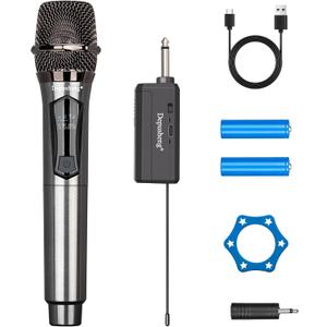 Depusheng Wireless Microphone,Rechargeable Wireless Dual Mic,Dual Handheld Dynamic Mic for Karaoke Singing, Wedding, DJ, Party, Speech, Church, Class Use,PA System,200ft,Gray (One Microphone)