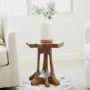 WELLAND Live Edge Natural Teak End Table 16" L x 17" W x 18" H, Rustic Side Table, Small Accent Table, Plant Stand for Living Room, Bedroom, Home Office