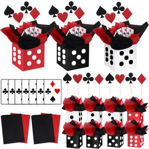 WinnerWhy 8 Sets Casino Theme Party Decorations Dice Centerpieces for Tables Casino Night Table Party Toppers with White, Black, Red Dice Box Poker Cutouts and Sticks for Graduation Birthday Decor