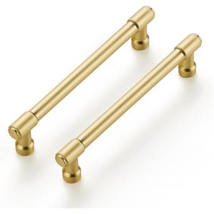 Ravinte 2 Pack 5 Inch Hole Center Solid Kitchen Cabinet Handles Brushed Brass Dresser Pulls Cabinet Drawer Pulls for Kitchen Cupboard Hardware, Gold
