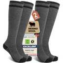 SONORAN 2 Pairs Merino Wool Compression Socks for Men Women, Knee High Winter Thermal Thick Warm for Cold Weather Christmas Gift L/XL Black Gray